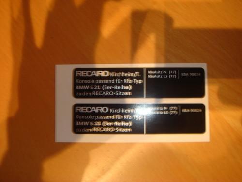 Recaro Sitzschienen Aufkleber